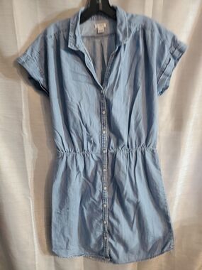 J. Crew Sm Light Blue Button Front Chambray Mini Shirt Dress